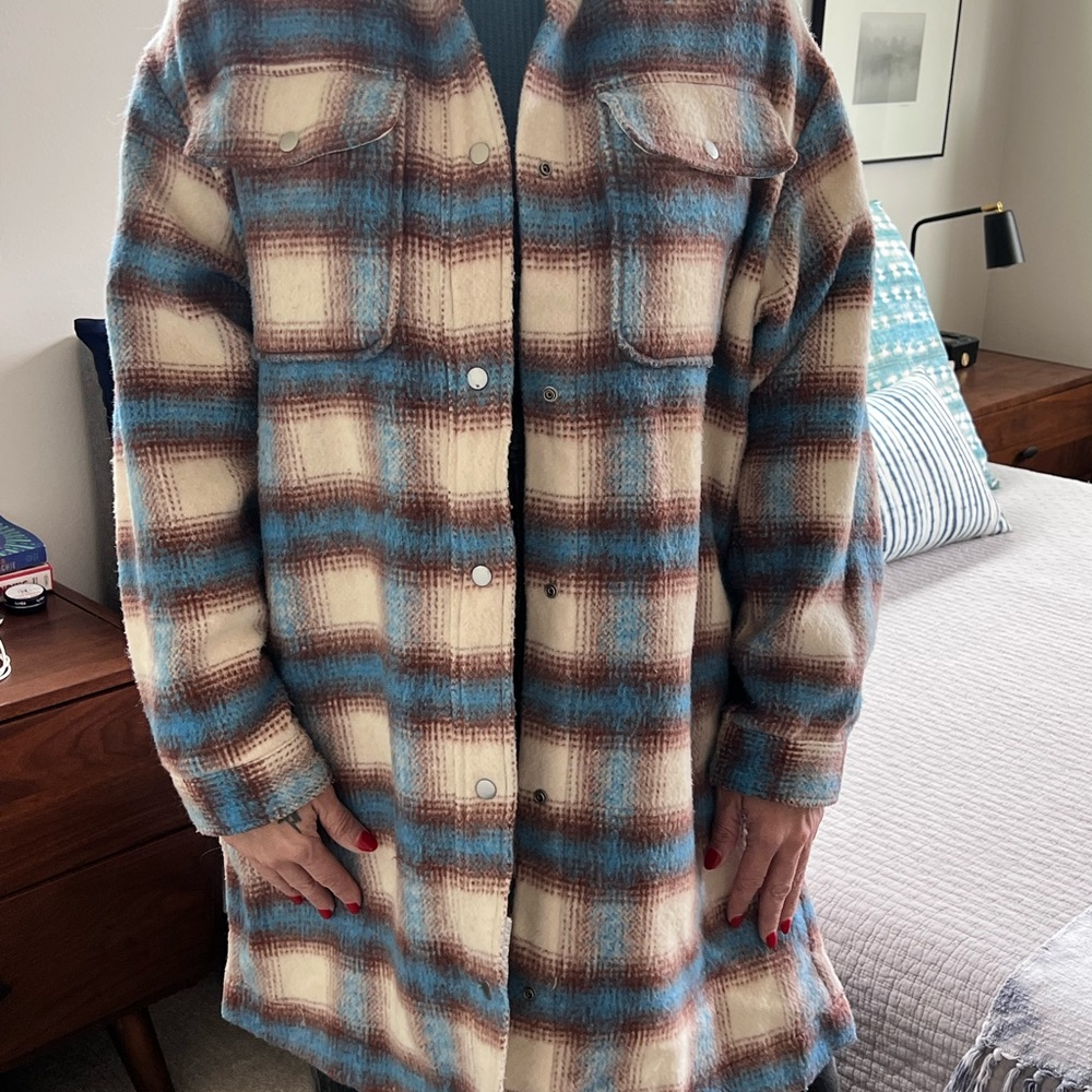 Levi's Blue and Brown Plaid Pea Coat